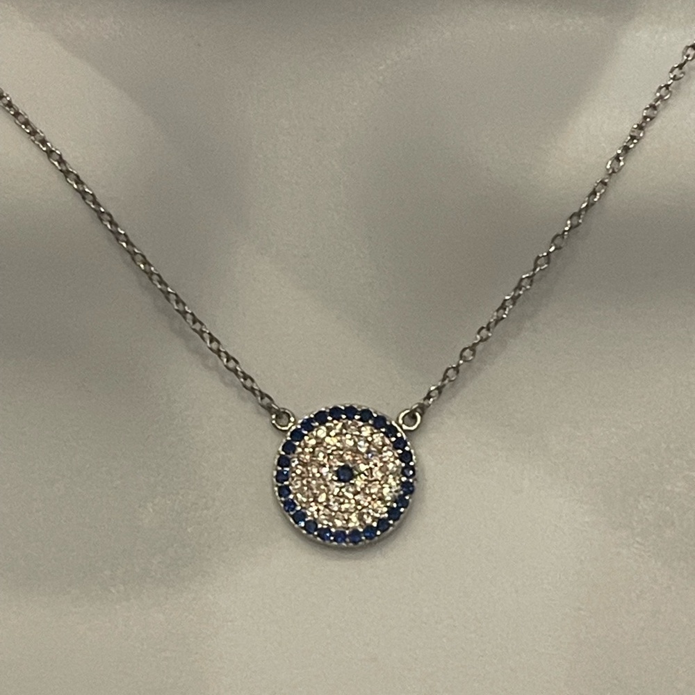 925 sterling silver evil eye 🧿 necklace pendant 14 k white gold plated
